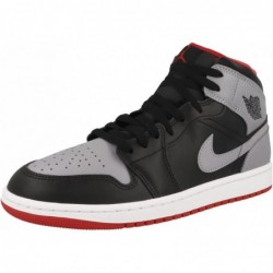 Chaussures Nike Air Jordan 1 Mid pour Homme Noir/Gris Ciment-Rouge Feu DQ8426 006 (Noir/Gris Ciment-Rouge Feu)