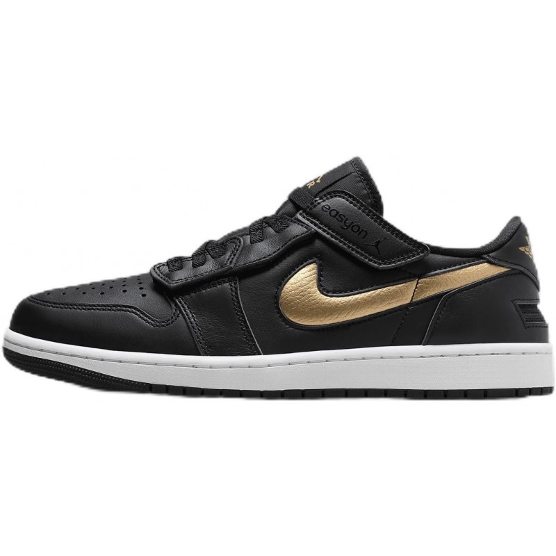 Chaussures Air Jordan 1 Low FlyEase pour homme, faciles à enfiler et à enlever (DM1206-071, noir/blanc/or métallique)