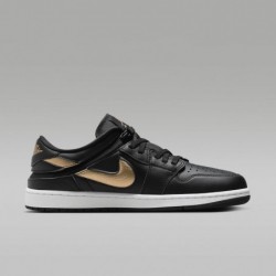 Chaussures Air Jordan 1 Low FlyEase pour homme, faciles à enfiler et à enlever (DM1206-071, noir/blanc/or métallique)