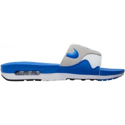 Claquettes Nike Air Max 1 pour homme (FJ4007-100, blanc/noir/gris neutre clair/bleu royal)