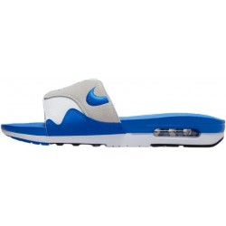 Claquettes Nike Air Max 1 pour homme (FJ4007-100, blanc/noir/gris neutre clair/bleu royal)